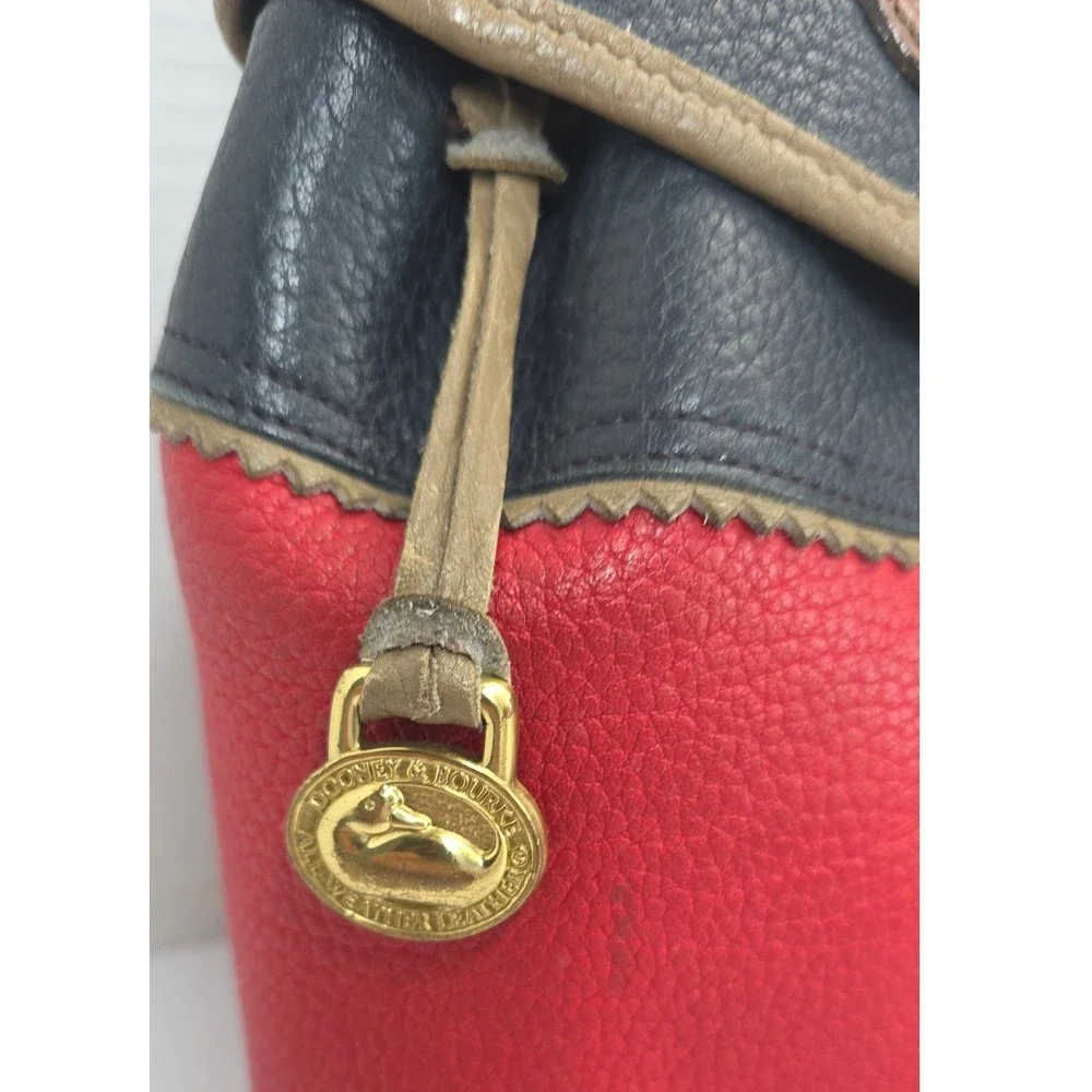 Dooney & Bourke Vintage Teton AWL Red Navy Leather Backpack Drawstring‎ Bag